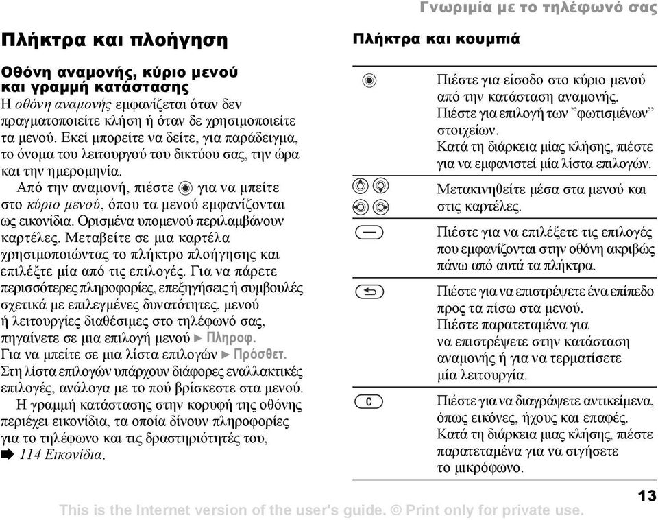 Από την αναµονή, πιέστε για να µπείτε στο κύριο µενού, όπου τα µενού εµφανίζονται ως εικονίδια. Ορισµένα υποµενού περιλαµβάνουν καρτέλες.