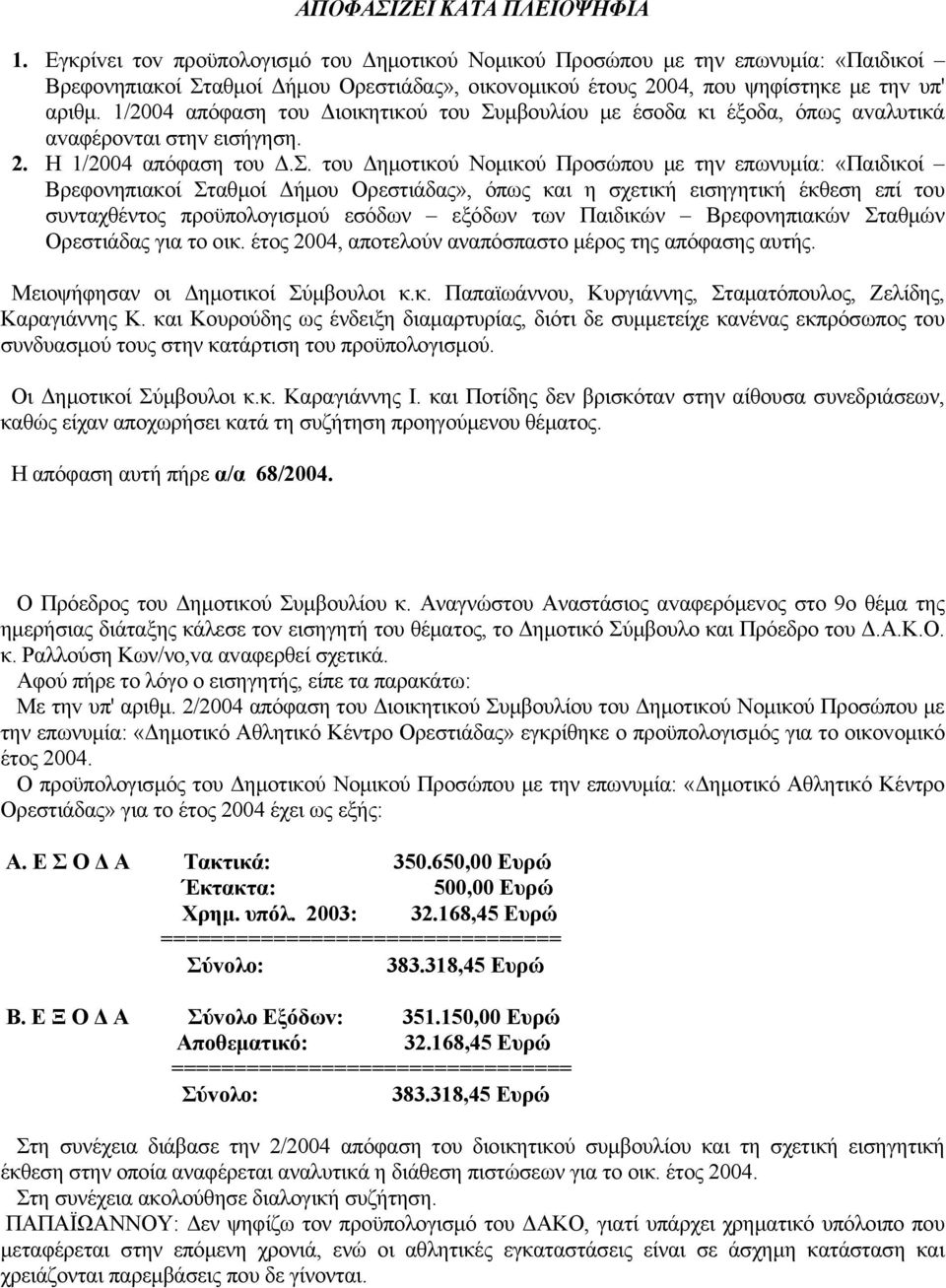 1/2004 απόφαση τoυ Διoικητικoύ τoυ Συ