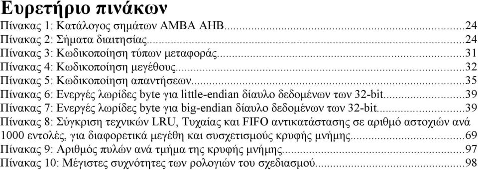 ..39 Πίνακας 7: Ενεργές λωρίδες byte για big-endian δίαυλο δεδομένων των 32-bit.