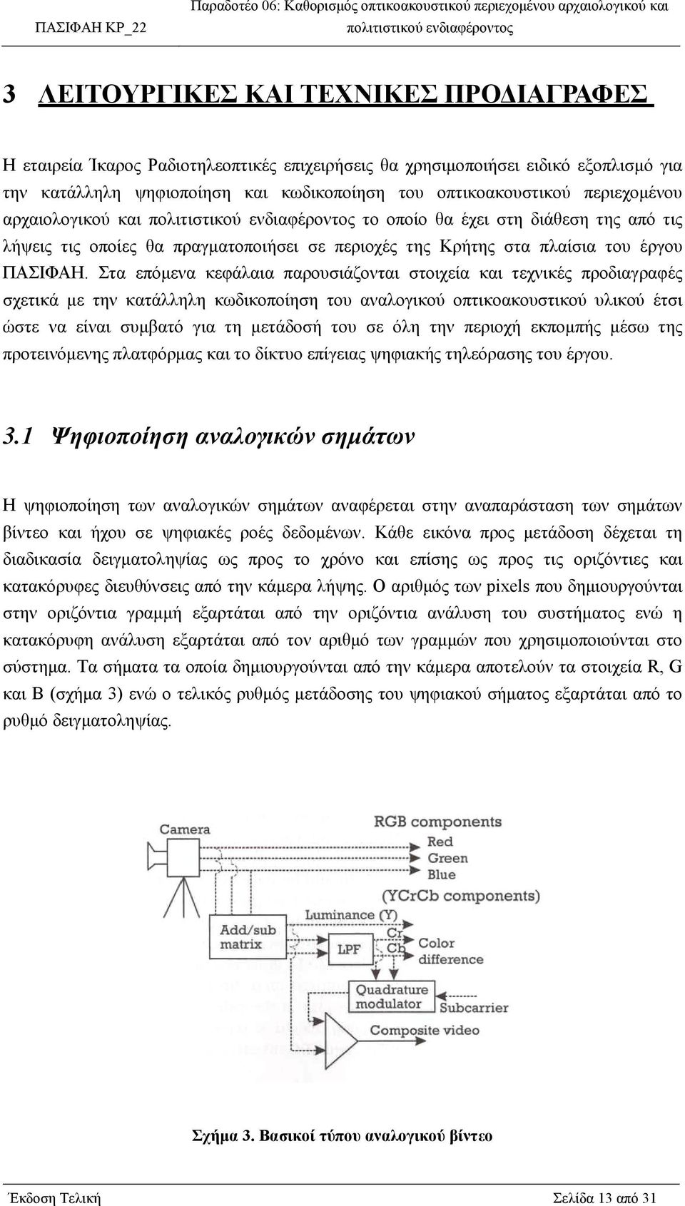 Στα επόµενα κεφάλαια παρουσιάζονται στοιχεία και τεχνικές προδιαγραφές σχετικά µε την κατάλληλη κωδικοποίηση του αναλογικού οπτικοακουστικού υλικού έτσι ώστε να είναι συµβατό για τη µετάδοσή του σε