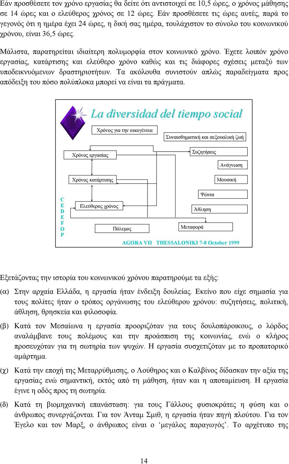 Μάλιστα, παρατηρείται ιδιαίτερη πολυµορφία στον κοινωνικό χρόνο. Έχετε λοιπόν χρόνο εργασίας, κατάρτισης και ελεύθερο χρόνο καθώς και τις διάφορες σχέσεις µεταξύ των υποδεικνυόµενων δραστηριοτήτων.