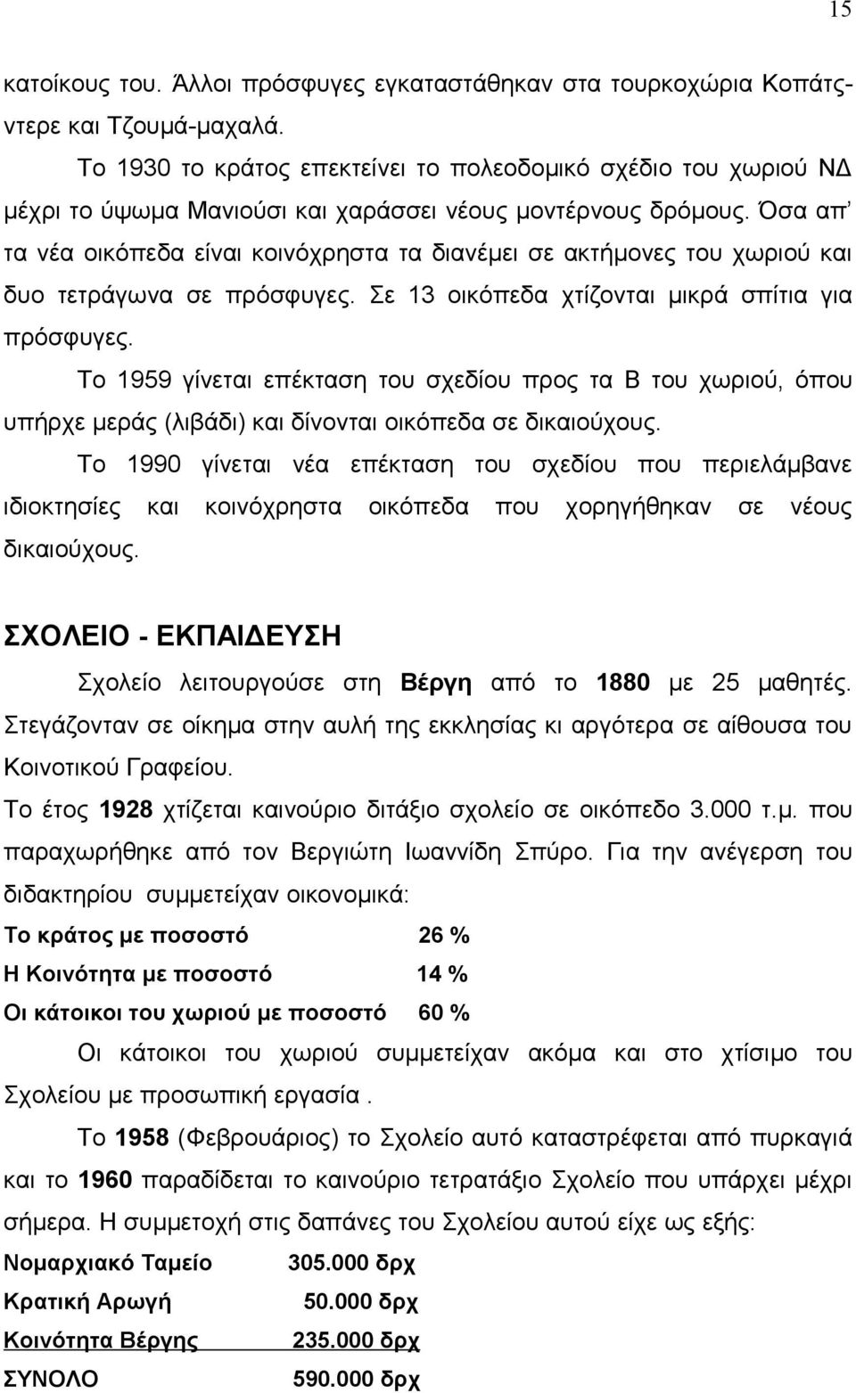 Όσα απ τα νέα οικόπεδα είναι κοινόχρηστα τα διανέμει σε ακτήμονες του χωριού και δυο τετράγωνα σε πρόσφυγες. Σε 13 οικόπεδα χτίζονται μικρά σπίτια για πρόσφυγες.