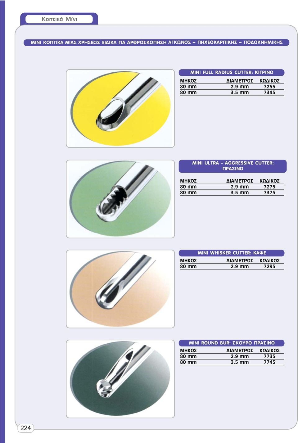 5 mm 7345 MINI ULTRA - AGGRESSIVE CUTTER: ΠΡΑΣΙΝΟ ΜΗΚΟΣ ΔΙΑΜΕΤΡΟΣ ΚΩΔΙΚΟΣ 80 mm 2.9 mm 7275 80 mm 3.