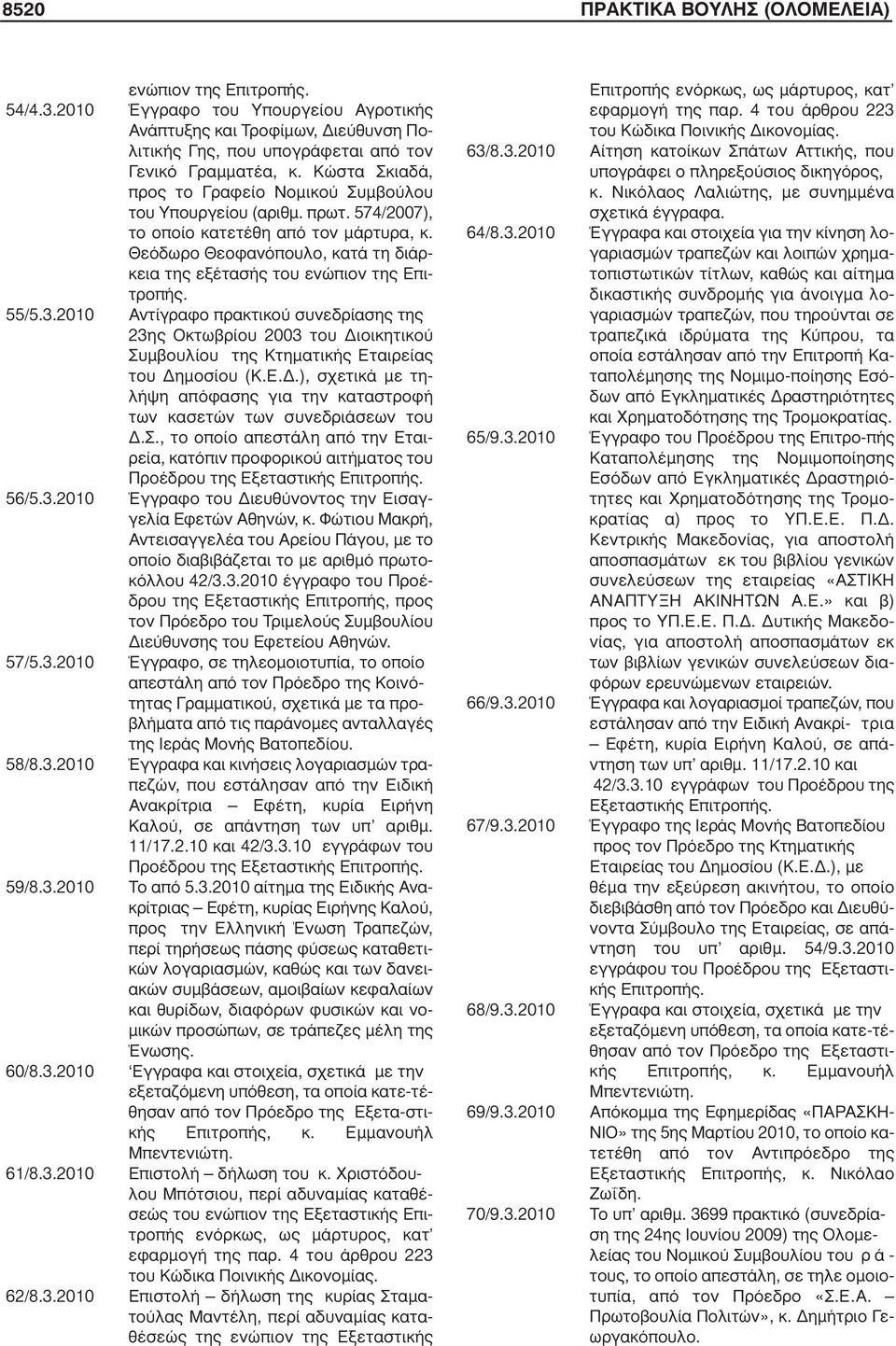 Θεόδωρο Θεοφανόπουλο, κατά τη διάρκεια της εξέτασής του ενώπιον της Επιτροπής. 55/5.3.