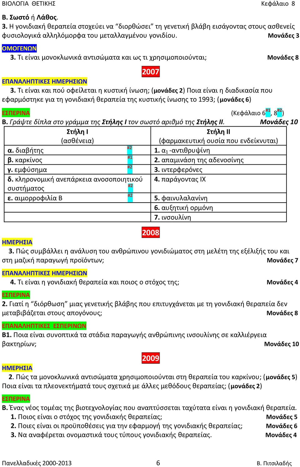 Τι είναι και πού οφείλεται η κυστική ίνωση; (μονάδες 2) Ποια είναι η διαδικασία που εφαρμόστηκε για τη γονιδιακή θεραπεία της κυστικής ίνωσης το 1993; (μονάδες 6) (Κεφάλαιο 6 #1, 8 #2 ) B.
