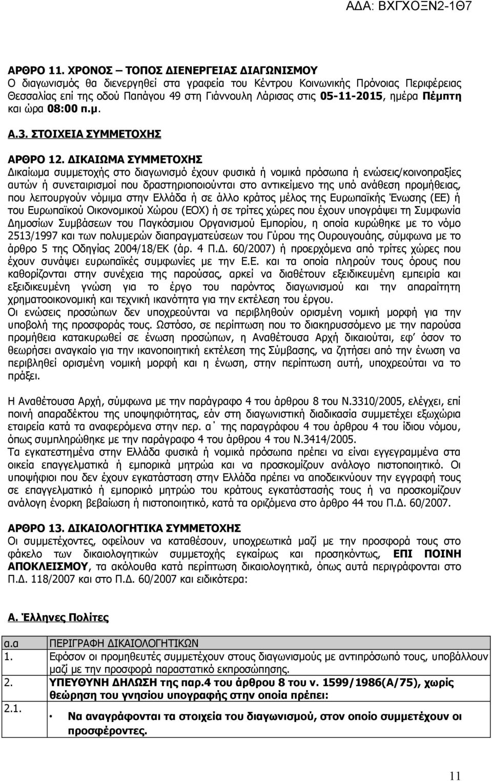 ημέρα Πέμπτη και ώρα 08:00 π.μ. A.3. ΣΤΟΙΧΕΙΑ ΣΥΜΜΕΤΟΧΗΣ ΑΡΘΡΟ 12.