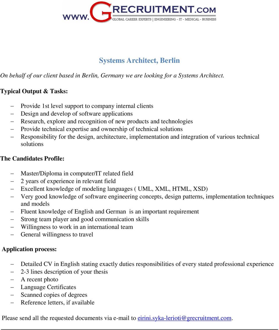 ownership of technical solutions Responsibility for the design, architecture, implementation and integration of various technical solutions Master/Diploma in computer/it related field 2 years of