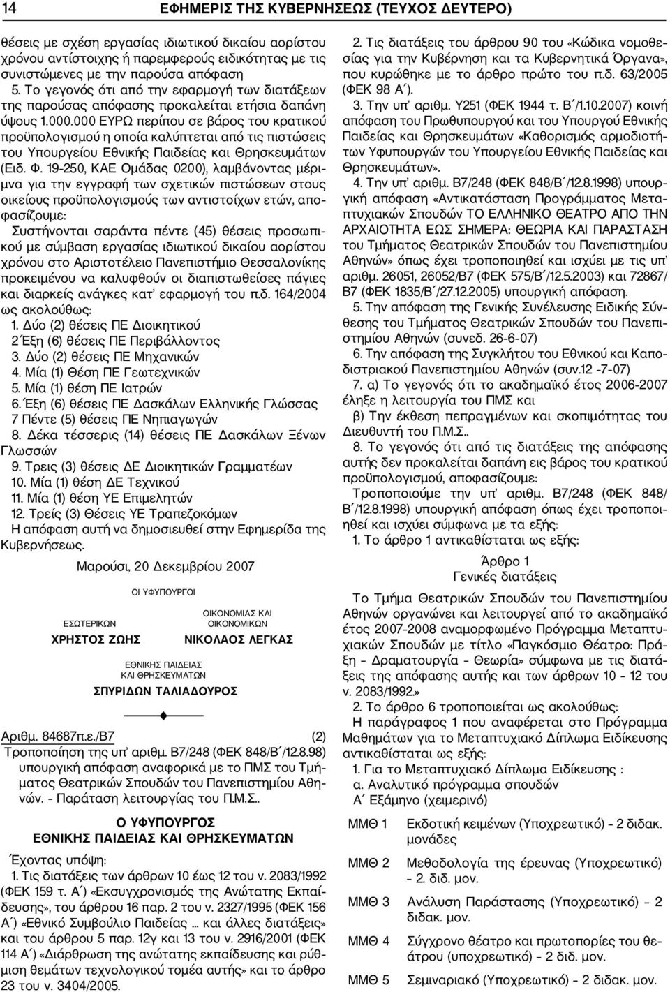 000 ΕΥΡΩ περίπου σε βάρος του κρατικού προϋπολογισμού η οποία καλύπτεται από τις πιστώσεις του Υπουργείου Εθνικής Παιδείας και Θρησκευμάτων (Ειδ. Φ.