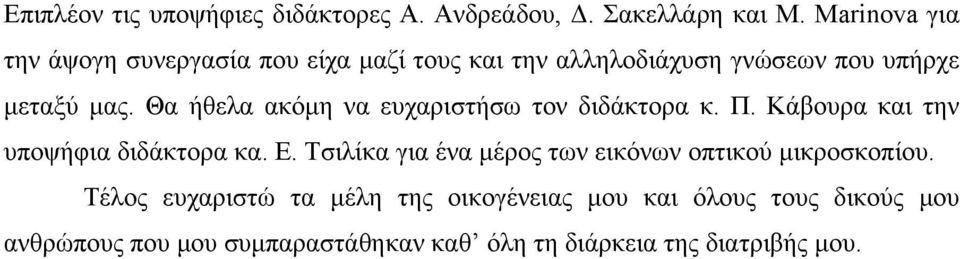 Θα ήθελα ακόμη να ευχαριστήσω τον διδάκτορα κ. Π. Κάβουρα και την υποψήφια διδάκτορα κα. Ε.