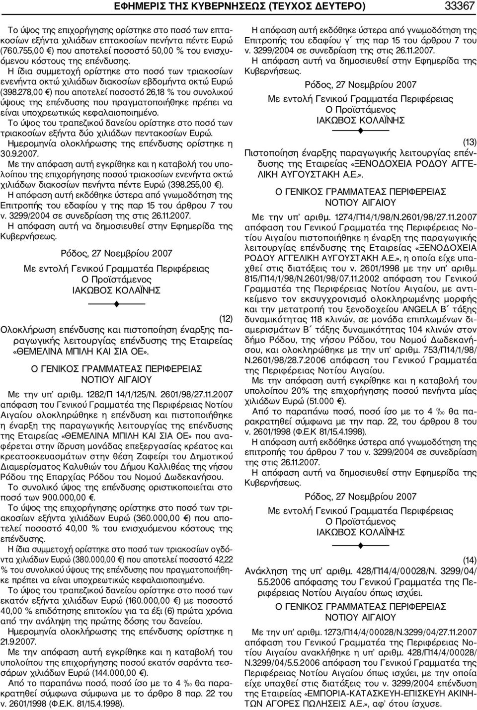 278,00 ) που αποτελεί ποσοστό 26,18 % του συνολικού ύψους της επένδυσης που πραγματοποιήθηκε πρέπει να είναι υποχρεωτικώς κεφαλαιοποιημένο.