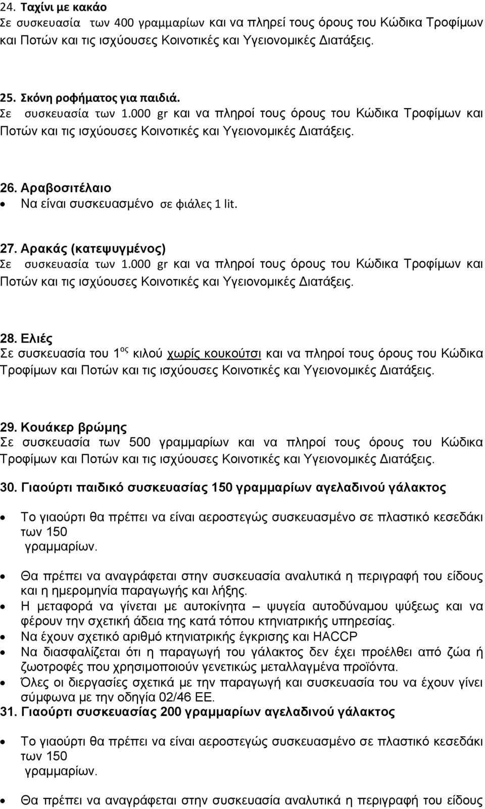 Αραθάς (θαηευσγκέλος) ε ςυςκευαςία των 1.000 gr θαη λα πιεξνί ηνπο φξνπο ηνπ Κψδηθα Τξνθίκσλ θαη Πνηψλ θαη ηηο ηζρχνπζεο Κνηλνηηθέο θαη Υγεηνλνκηθέο Γηαηάμεηο. 28.