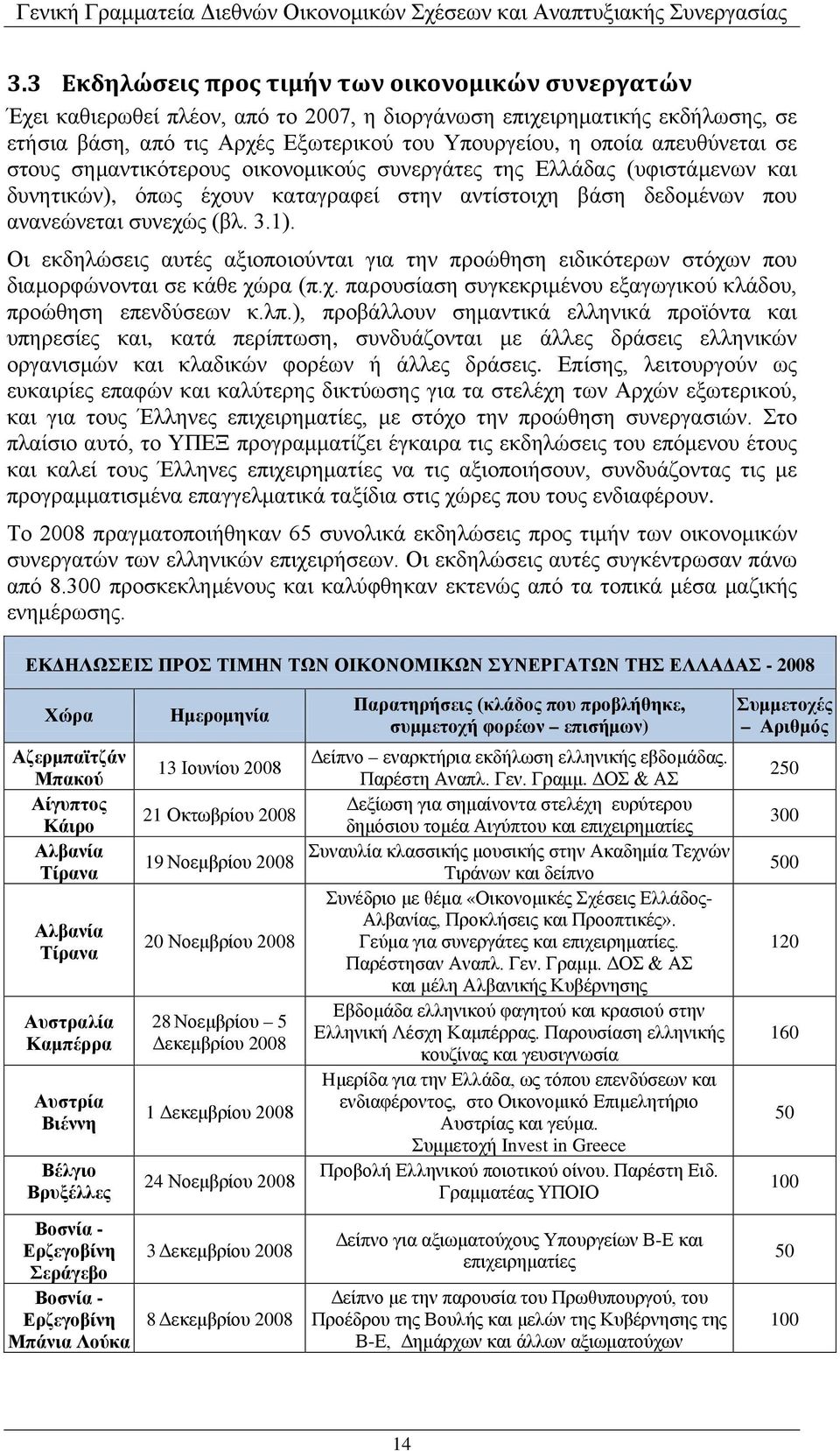 Οι εκδηλώσεις αυτές αξιοποιούνται για την προώθηση ειδικότερων στόχων που διαμορφώνονται σε κάθε χώρα (π.χ. παρουσίαση συγκεκριμένου εξαγωγικού κλάδου, προώθηση επενδύσεων κ.λπ.