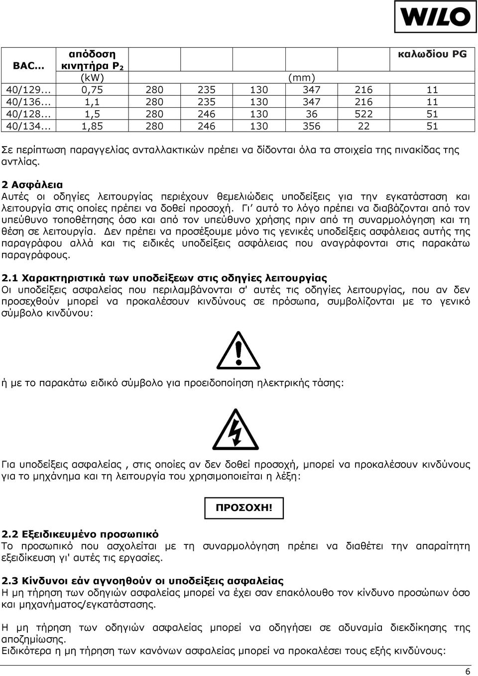 2 Ασφάλεια Αυτές οι οδηγίες λειτουργίας περιέχουν θεμελιώδεις υποδείξεις για την εγκατάσταση και λειτουργία στις οποίες πρέπει να δοθεί προσοχή.