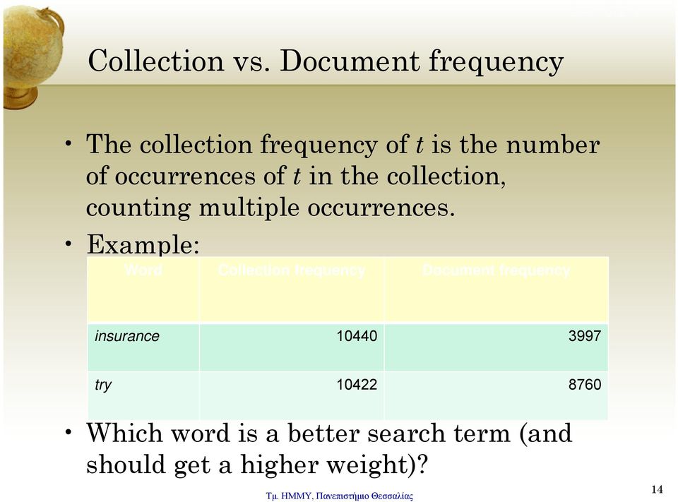 of t in the collection, counting multiple occurrences.