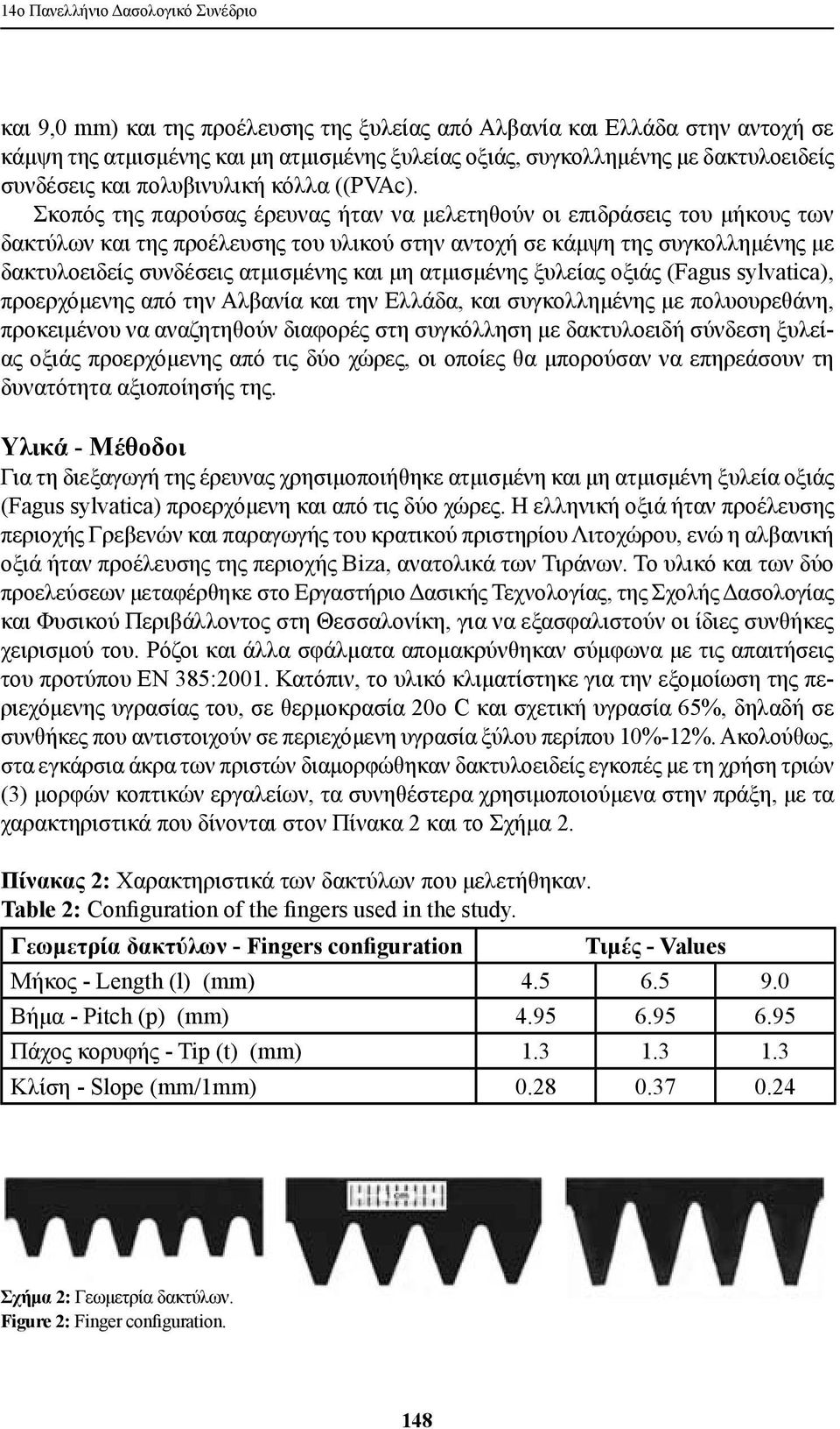 Σκοπός της παρούσας έρευνας ήταν να μελετηθούν οι επιδράσεις του μήκους των δακτύλων και της προέλευσης του υλικού στην αντοχή σε κάμψη της συγκολλημένης με δακτυλοειδείς συνδέσεις ατμισμένης και μη