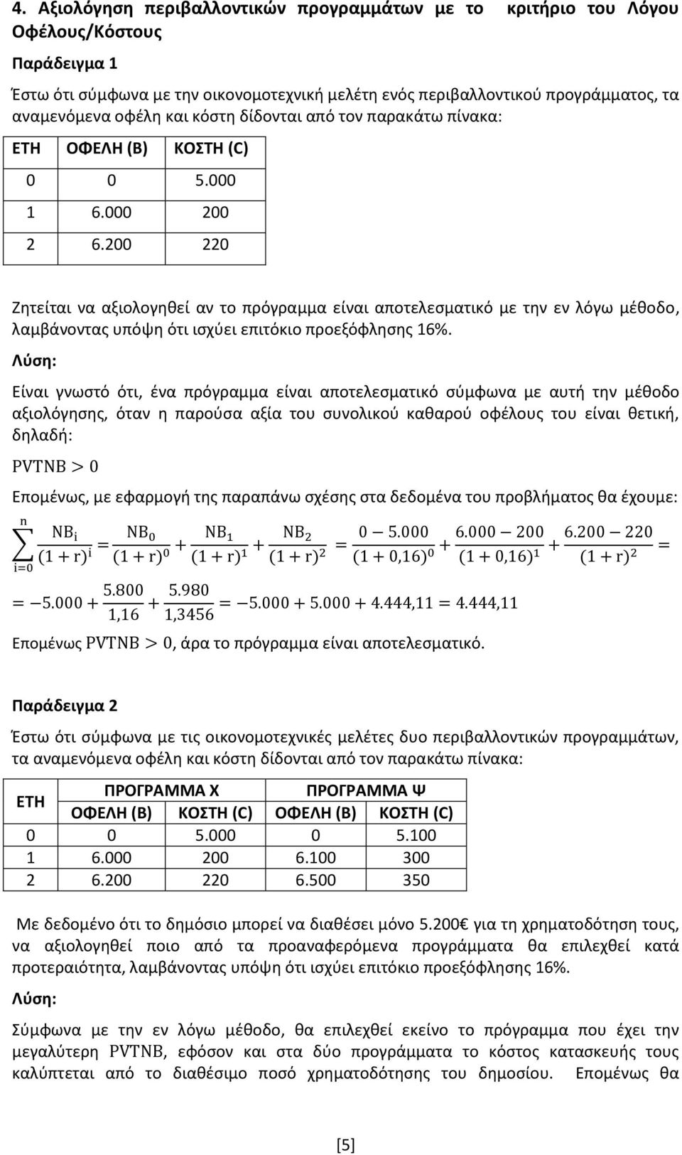 200 220 Ζητείται να αξιολογηθεί αν το πρόγραμμα είναι αποτελεσματικό με την εν λόγω μέθοδο, λαμβάνοντας υπόψη ότι ισχύει επιτόκιο προεξόφλησης 16%.