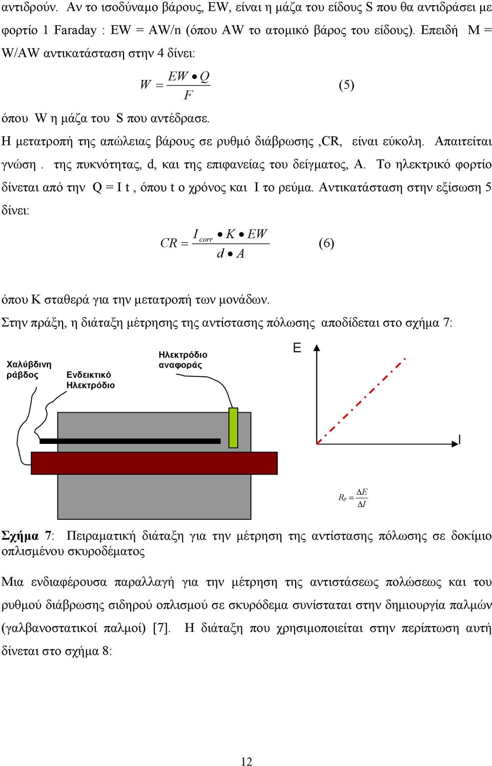 της πυκνότητας, d, και της επιφανείας του δείγµατος, A. Το ηλεκτρικό φορτίο δίνεται από την Q = I t, όπου t ο χρόνος και I το ρεύµα.