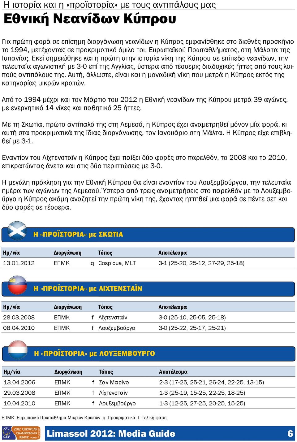 Εκεί σημειώθηκε και η πρώτη στην ιστορία νίκη της Κύπρου σε επίπεδο νεανίδων, την τελευταία αγωνιστική με 3-0 επί της Αγγλίας, ύστερα από τέσσερις διαδοχικές ήττες από τους λοιπούς αντιπάλους της.