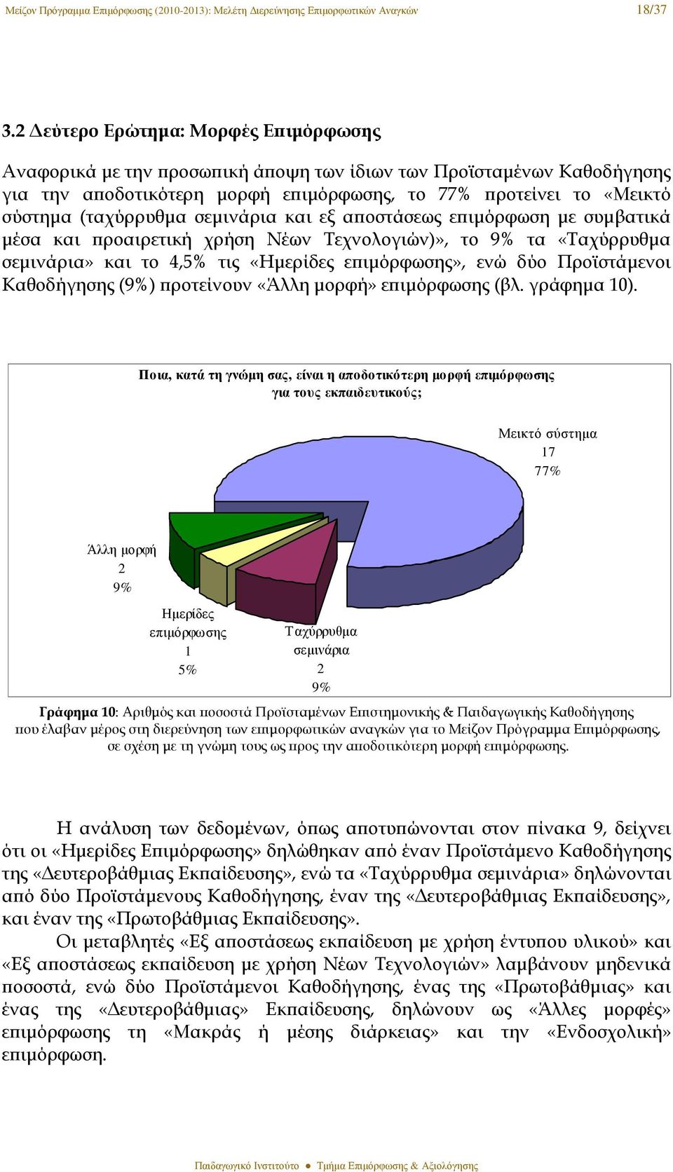 σεµινάρια και εξ αϖοστάσεως εϖιµόρφωση µε συµβατικά µέσα και ϖροαιρετική χρήση Νέων Τεχνολογιών)», το 9% τα «Ταχύρρυθµα σεµινάρια» και το 4,5% τις «Ηµερίδες εϖιµόρφωσης», ενώ δύο Προϊστάµενοι