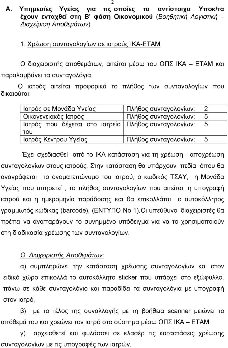 Ο ιατρός αιτείται προφορικά το πλήθος των συνταγολογίων που δικαιούται: Ιατρός σε Μονάδα Υγείας Πλήθος συνταγολογίων: 2 Οικογενειακός Ιατρός Πλήθος συνταγολογίων: 5 Ιατρός που δέχεται στο ιατρείο