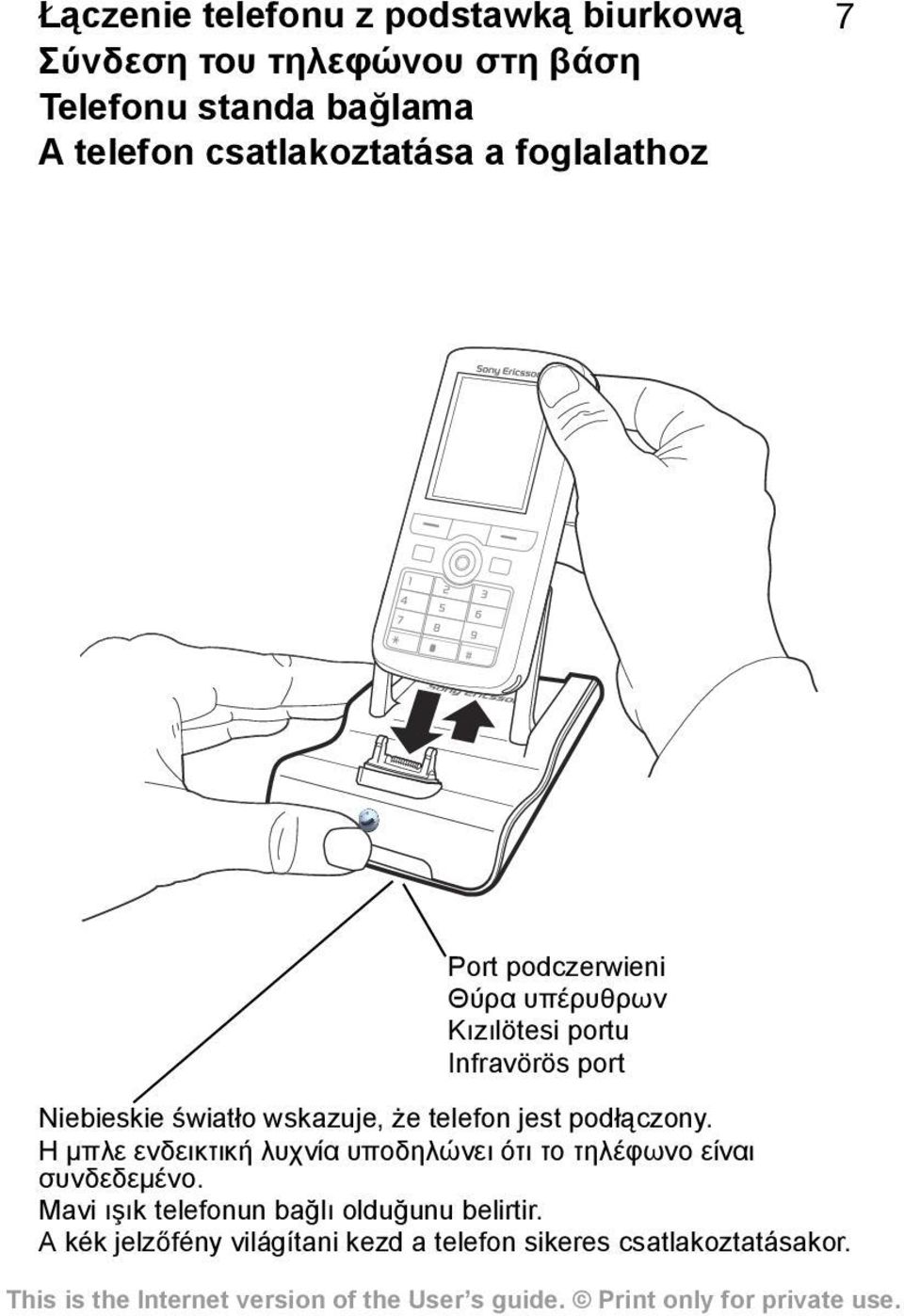 światło wskazuje, że telefon jest podłączony.