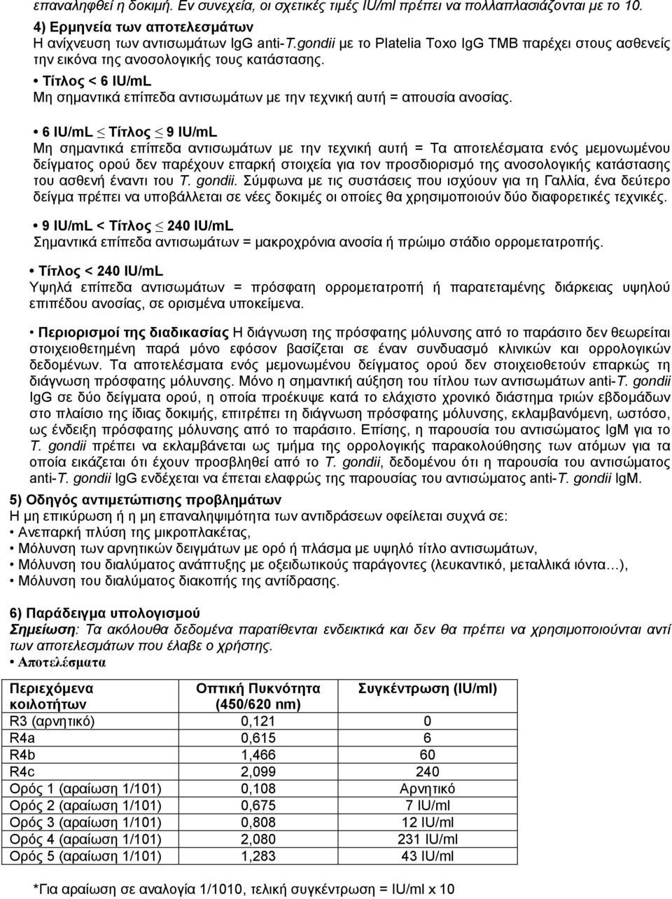 6 IU/mL Τίτλος 9 IU/mL Μη σηµαντικά επίπεδα αντισωµάτων µε την τεχνική αυτή = Τα αποτελέσµατα ενός µεµονωµένου δείγµατος ορού δεν παρέχουν επαρκή στοιχεία για τον προσδιορισµό της ανοσολογικής