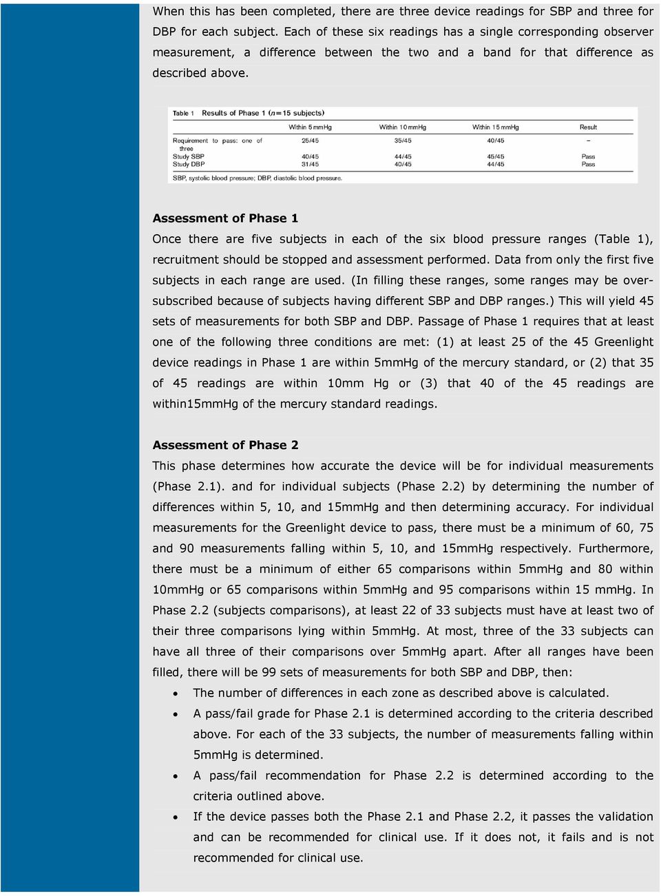 Assessment of Phase 1 Once there are five subjects in each of the six blood pressure ranges (Table 1), recruitment should be stopped and assessment performed.