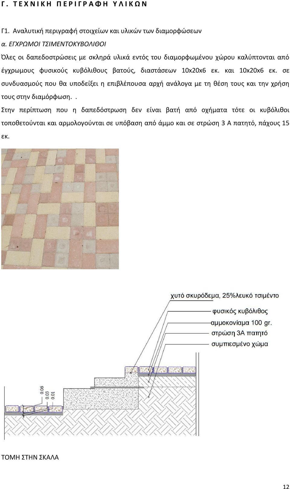 διαστάσεων 10x20x6 εκ. και 10x20x6 εκ. σε συνδυασμούς που θα υποδείξει η επιβλέπουσα αρχή ανάλογα με τη θέση τους και την χρήση τους στην διαμόρφωση.