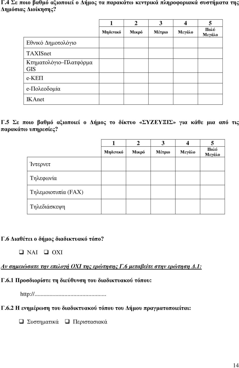 5 Σε ποιο βαθµό αξιοποιεί ο ήµος το δίκτυο «ΣΥΖΕΥΞΙΣ» για κάθε µια από τις παρακάτω υπηρεσίες?