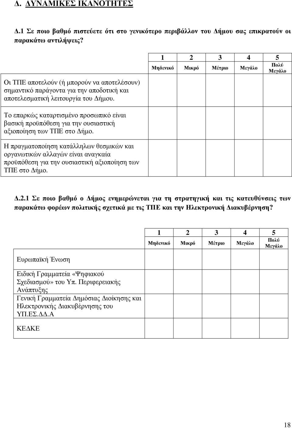 Μηδενικό Μικρό Μέτριο Το επαρκώς καταρτισµένο προσωπικό είναι βασική προϋπόθεση για την ουσιαστική αξιοποίηση των ΤΠΕ στο ήµο.