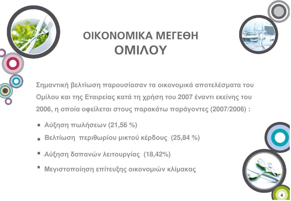 στους παρακάτω παράγοντες (2007/2006) : Αύξηση πωλήσεων (21,56 %) Βελτίωση