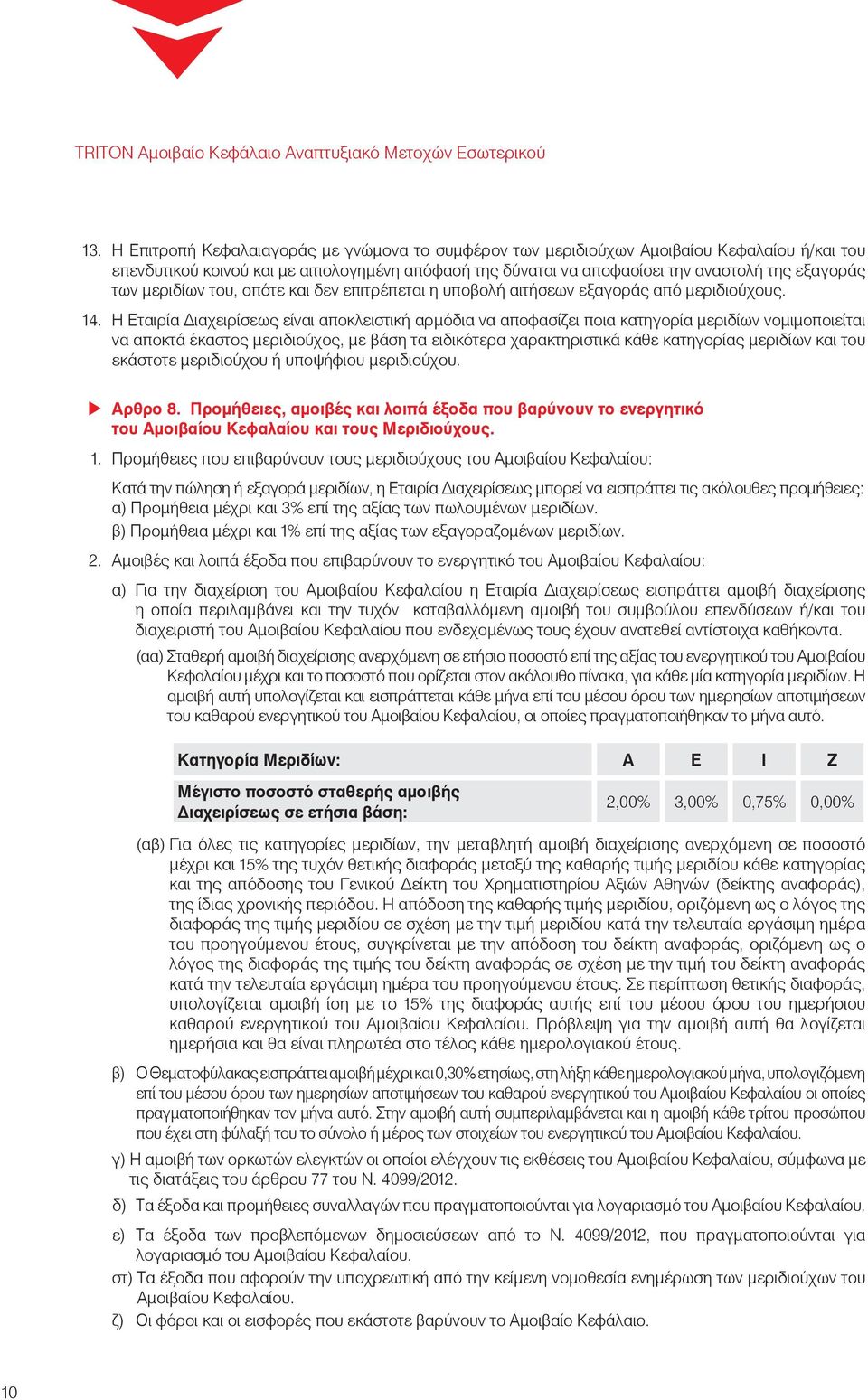 μεριδίων του, οπότε και δεν επιτρέπεται η υποβολή αιτήσεων εξαγοράς από μεριδιούχους. 14.