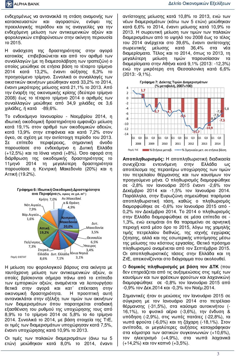 Η ανάσχεση της δραστηριότητας στην αγορά κατοικίας επιβεβαιώνεται και από τον αριθµό των συναλλαγών (µε τη διαµεσολάβηση των τραπεζών) ο οποίος µειώθηκε σε ετήσια βάση το τέταρτο τρίµηνο 214 κατά