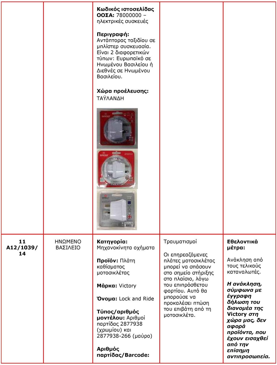 2877938-266 (µαύρο) Τραυµατισµοί Οι επηρεαζόµενες πλάτες µοτοσικλέτας µπορεί να σπάσουν στο σηµείο στήριξης στο πλαίσιο, λόγω του επιπρόσθετου φορτίου.