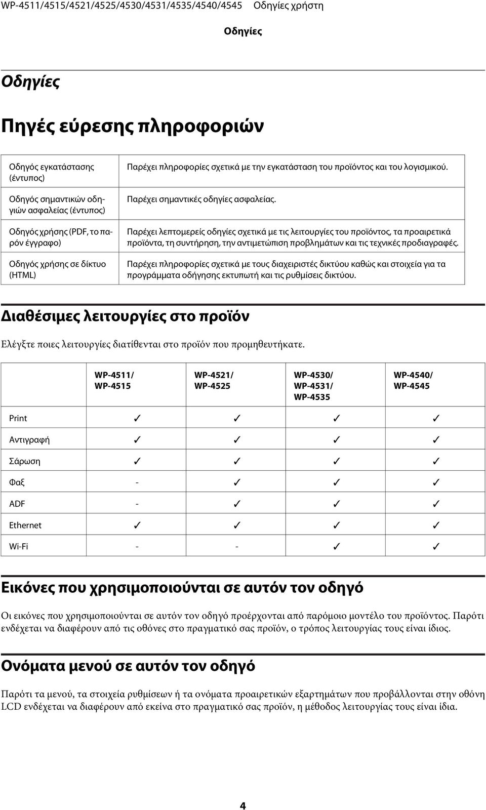 Παρέχει λεπτομερείς οδηγίες σχετικά με τις λειτουργίες του προϊόντος, τα προαιρετικά προϊόντα, τη συντήρηση, την αντιμετώπιση προβλημάτων και τις τεχνικές προδιαγραφές.