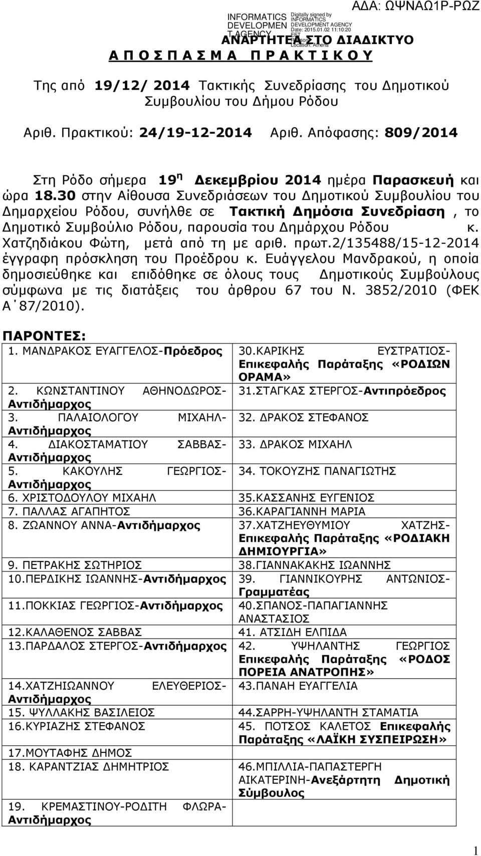 30 στην Αίθουσα Συνεδριάσεων του ηµοτικού Συµβουλίου του ηµαρχείου Ρόδου, συνήλθε σε Τακτική ηµόσια Συνεδρίαση, το ηµοτικό Συµβούλιο Ρόδου, παρουσία του ηµάρχου Ρόδου κ.