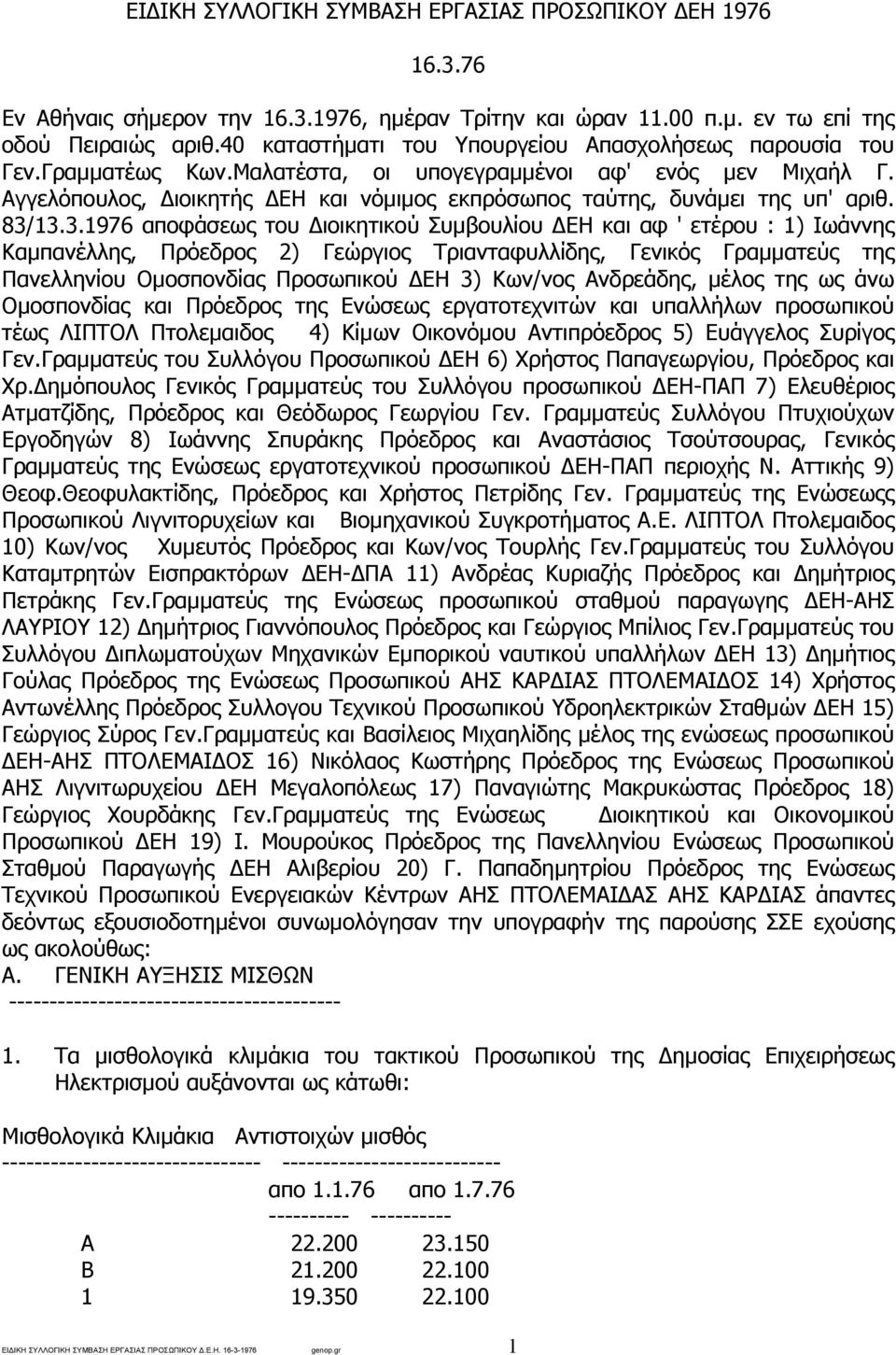 Αγγελόπουλος, ιοικητής ΕΗ και νόµιµος εκπρόσωπος ταύτης, δυνάµει της υπ' αριθ. 83/