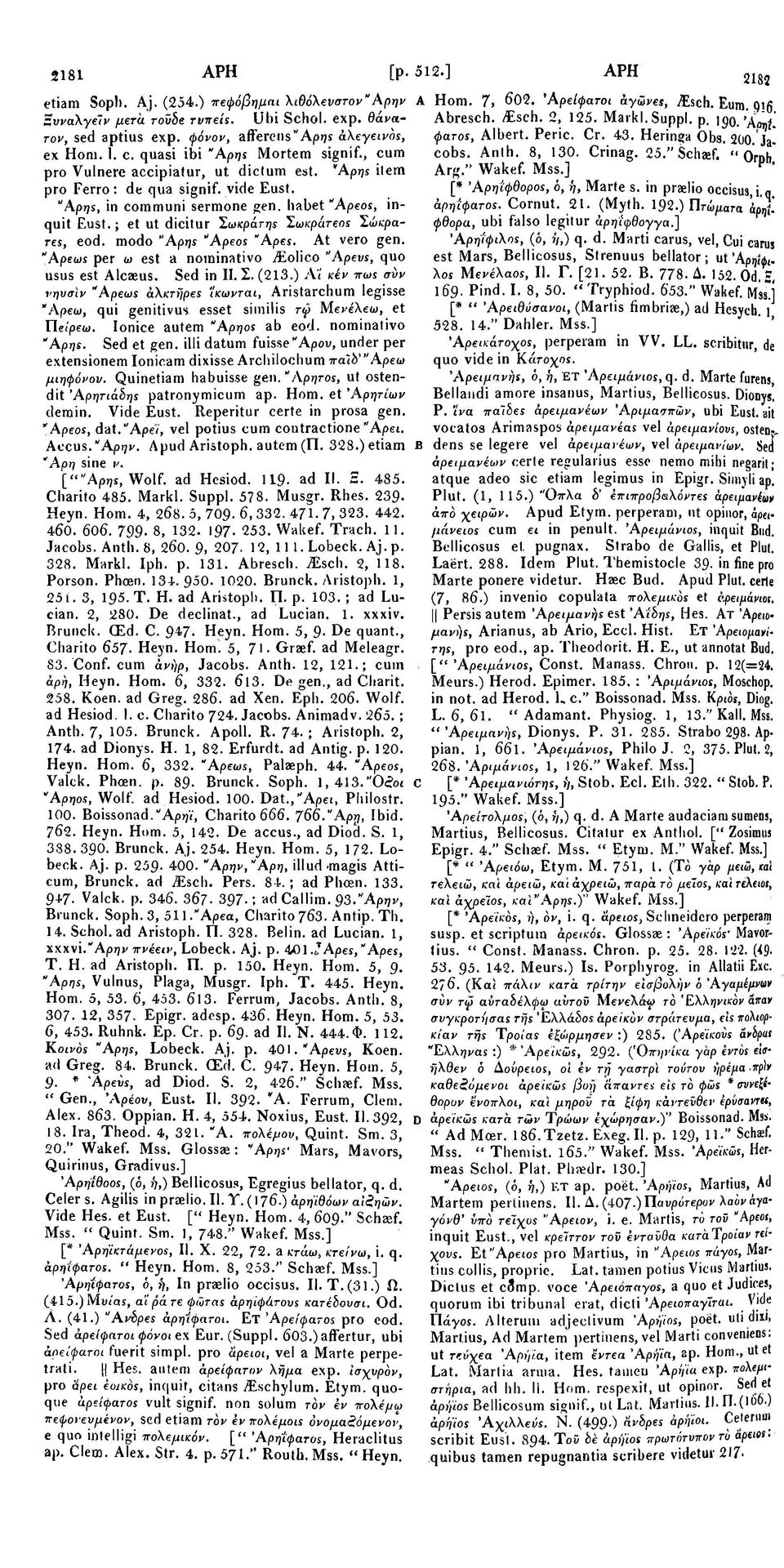 Crinag. 25." Schaf.' «Ornh" F pro Vulnere accipiatur, ut dictum est. "Αρης item Arg." Wakef. pro Ferro: de qua signif. vide Eust. "Αρης, in communi sermone gen. habet "Aρεος, inquit Eust.