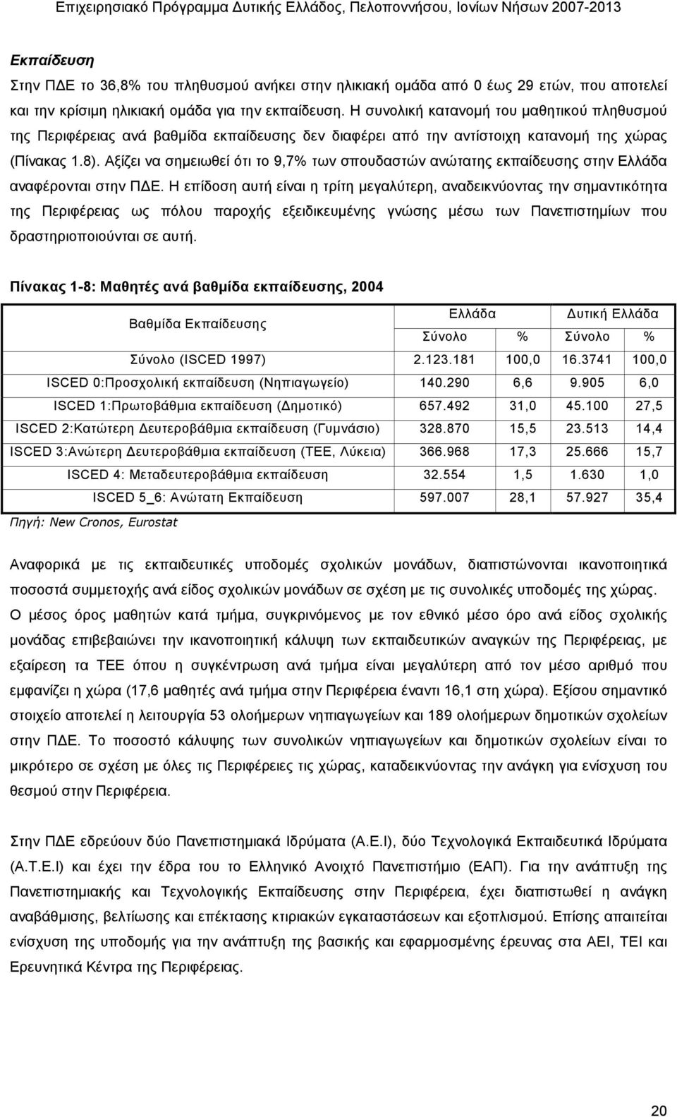 Αξίζει να σηµειωθεί ότι το 9,7% των σπουδαστών ανώτατης εκπαίδευσης στην Ελλάδα αναφέρονται στην Π Ε.