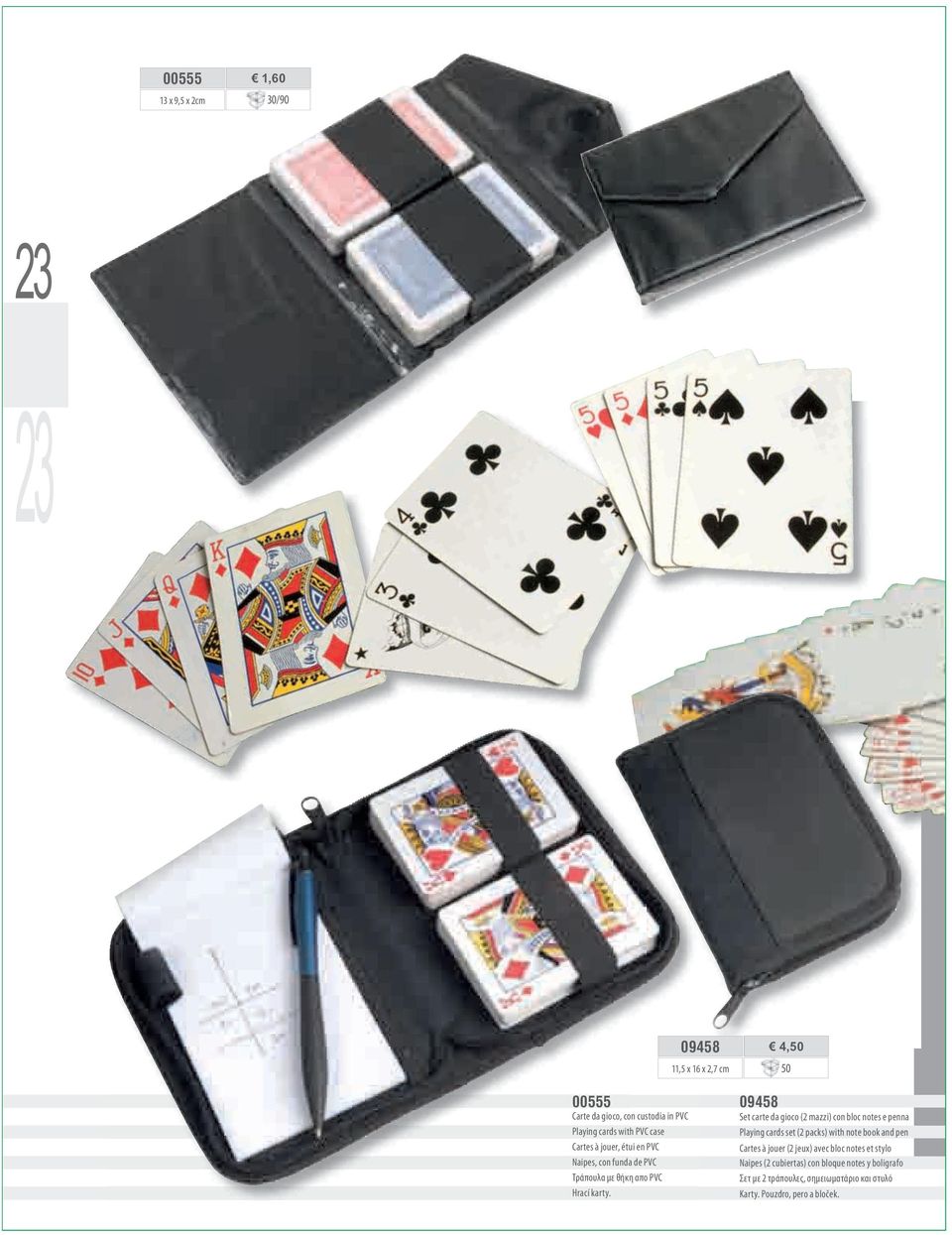 09458 Set carte da gioco (2 mazzi) con bloc notes e penna Playing cards set (2 packs) with note book and pen Cartes à jouer (2 jeux) avec bloc notes et stylo