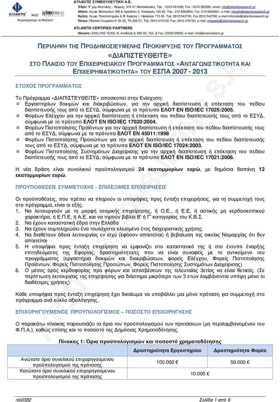 ISO/IEC 17025:2005. Φορέων Ελέγχου για την αρχικ διαπίστευση επέκταση του πεδίου διαπίστευσς τους από το ΕΣΥ, σύµφωνα µε το πρότυπο ΕΛΟΤ ΕΝ ISO/IEC 17020:2004.