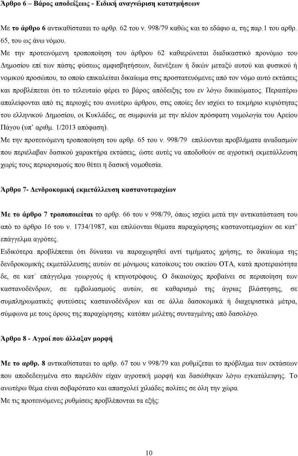 οποίο επικαλείται δικαίωμα στις προστατευόμενες από τον νόμο αυτό εκτάσεις και προβλέπεται ότι το τελευταίο φέρει το βάρος απόδειξης του εν λόγω δικαιώματος.