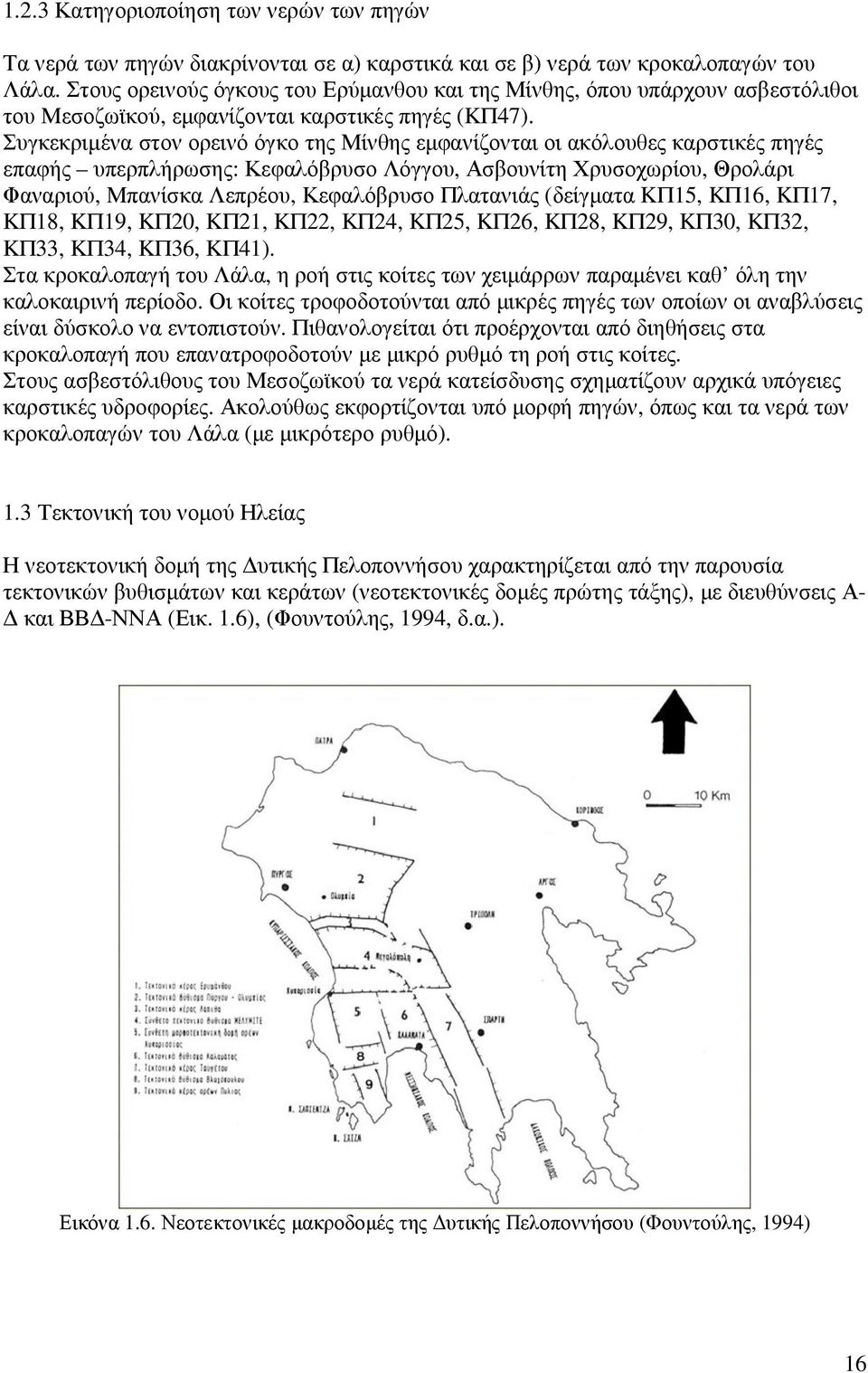 Συγκεκριµένα στον ορεινό όγκο της Μίνθης εµφανίζονται οι ακόλουθες καρστικές πηγές επαφής υπερπλήρωσης: Κεφαλόβρυσο Λόγγου, Ασβουνίτη Χρυσοχωρίου, Θρολάρι Φαναριού, Μπανίσκα Λεπρέου, Κεφαλόβρυσο