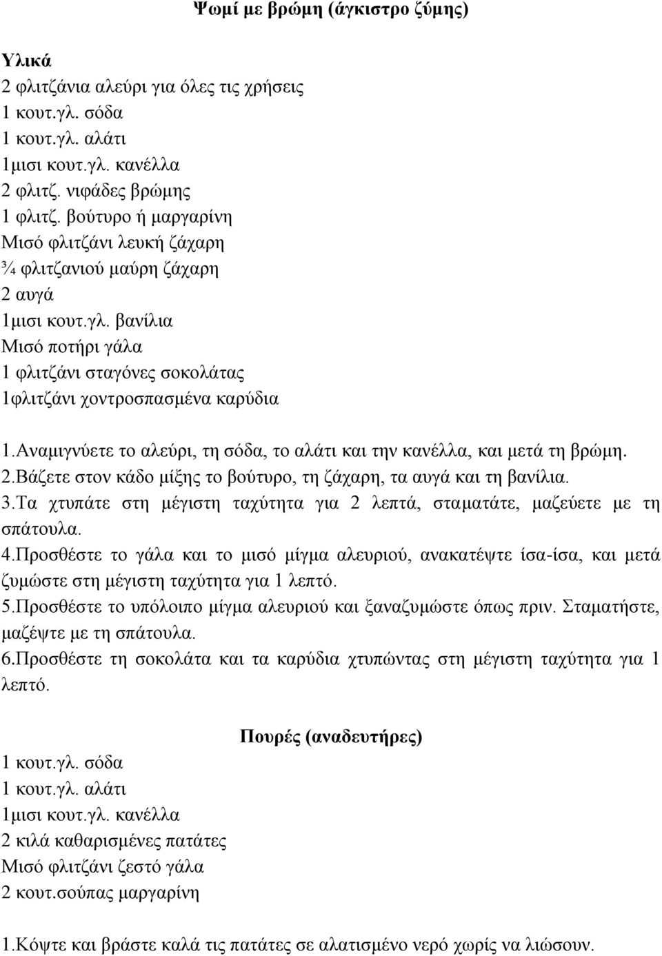 βαλίιηα Μηζό πνηήξη γάια 1 θιηηδάλη ζηαγόλεο ζνθνιάηαο 1θιηηδάλη ρνληξνζπαζκέλα θαξύδηα Φωμί με βπώμε (άγκιζηπο δύμερ) 1.Αλακηγλύεηε ην αιεύξη, ηε ζόδα, ην αιάηη θαη ηελ θαλέιια, θαη κεηά ηε βξώκε. 2.