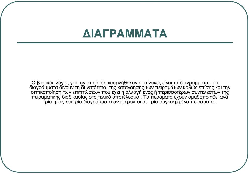 επιπτώσεων που έχει η αλλαγή ενός ή περισσοτέρων συντελεστών της πειραµατικής διαδικασίας στο τελικό