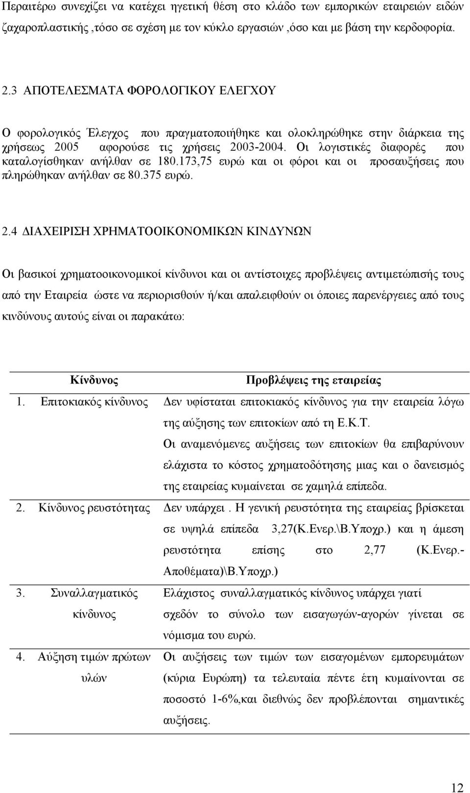 Οι λογιστικές διαφορές που καταλογίσθηκαν ανήλθαν σε 180.173,75 ευρώ και οι φόροι και οι προσαυξήσεις που πληρώθηκαν ανήλθαν σε 80.375 ευρώ. 2.