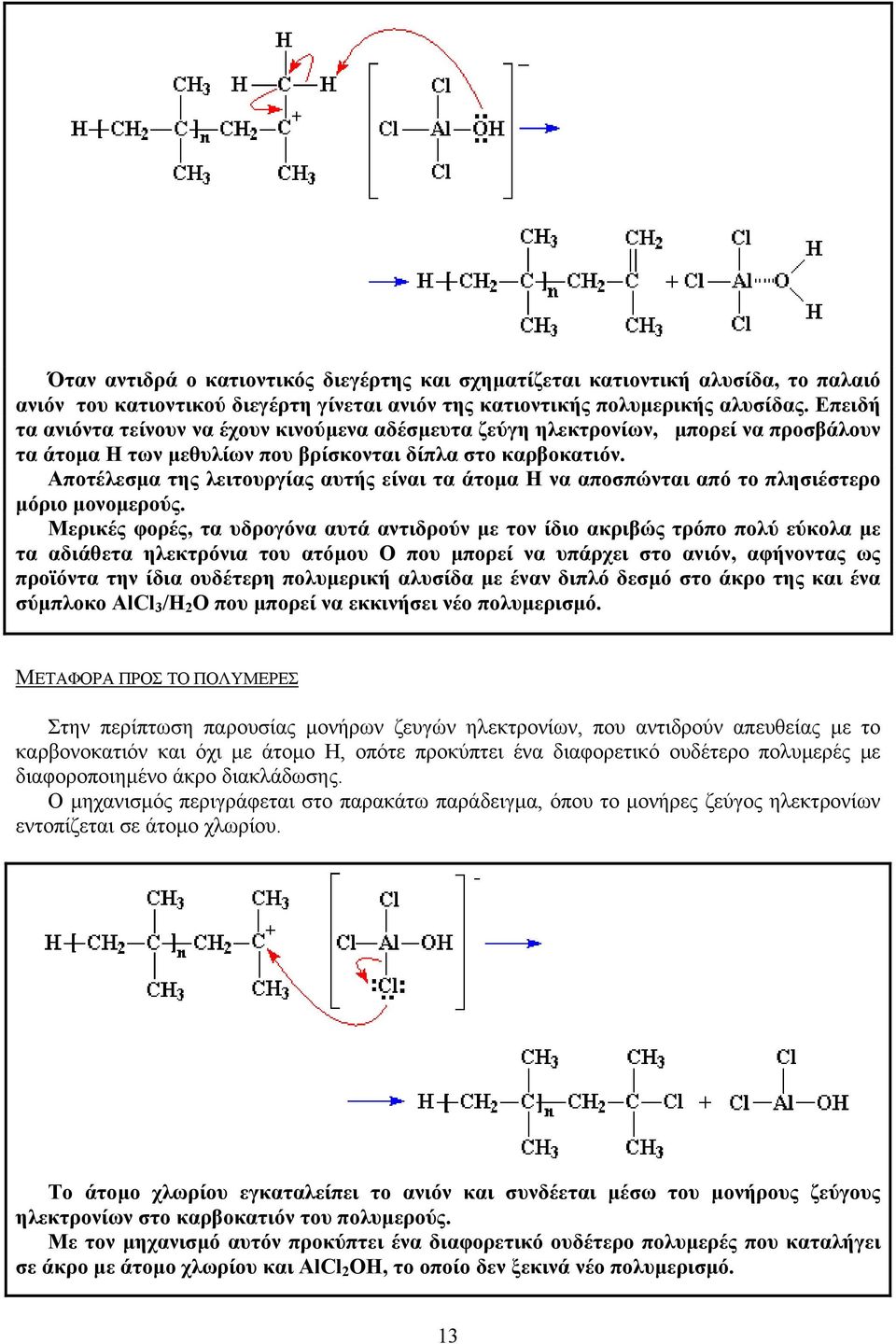 Αποτέλεσµα της λειτουργίας αυτής είναι τα άτοµα Η να αποσπώνται από το πλησιέστερο µόριο µονοµερούς.