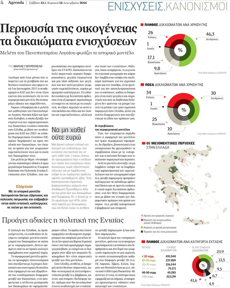 ποµείνει για τη µετάβαση στο καθεστώς ενισχύσεων που φέρνει α- πό 1ης Ιανουαρίου 2015 η αναθεωρηµένη ΚΑΠ και δεν είναι λίγοι εκείνοι που ανησυχούν ότι το νέο περιφερειακό µοντέλο θα αναπαράγει