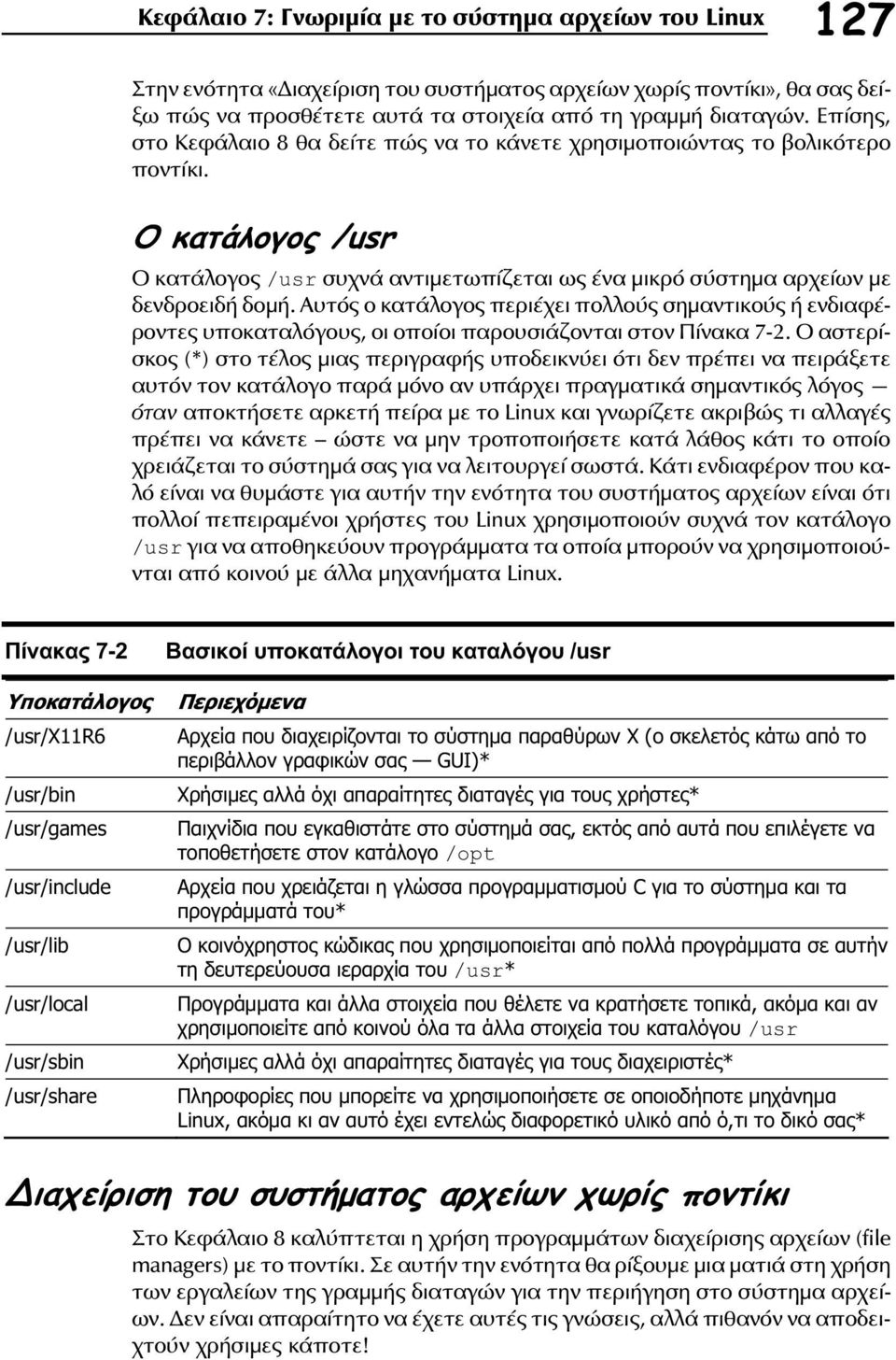 Αυτός ο κατάλογος περιέχει πολλούς σηµαντικούς ή ενδιαφέροντες υποκαταλόγους, οι οποίοι παρουσιάζονται στον Πίνακα 7-2.