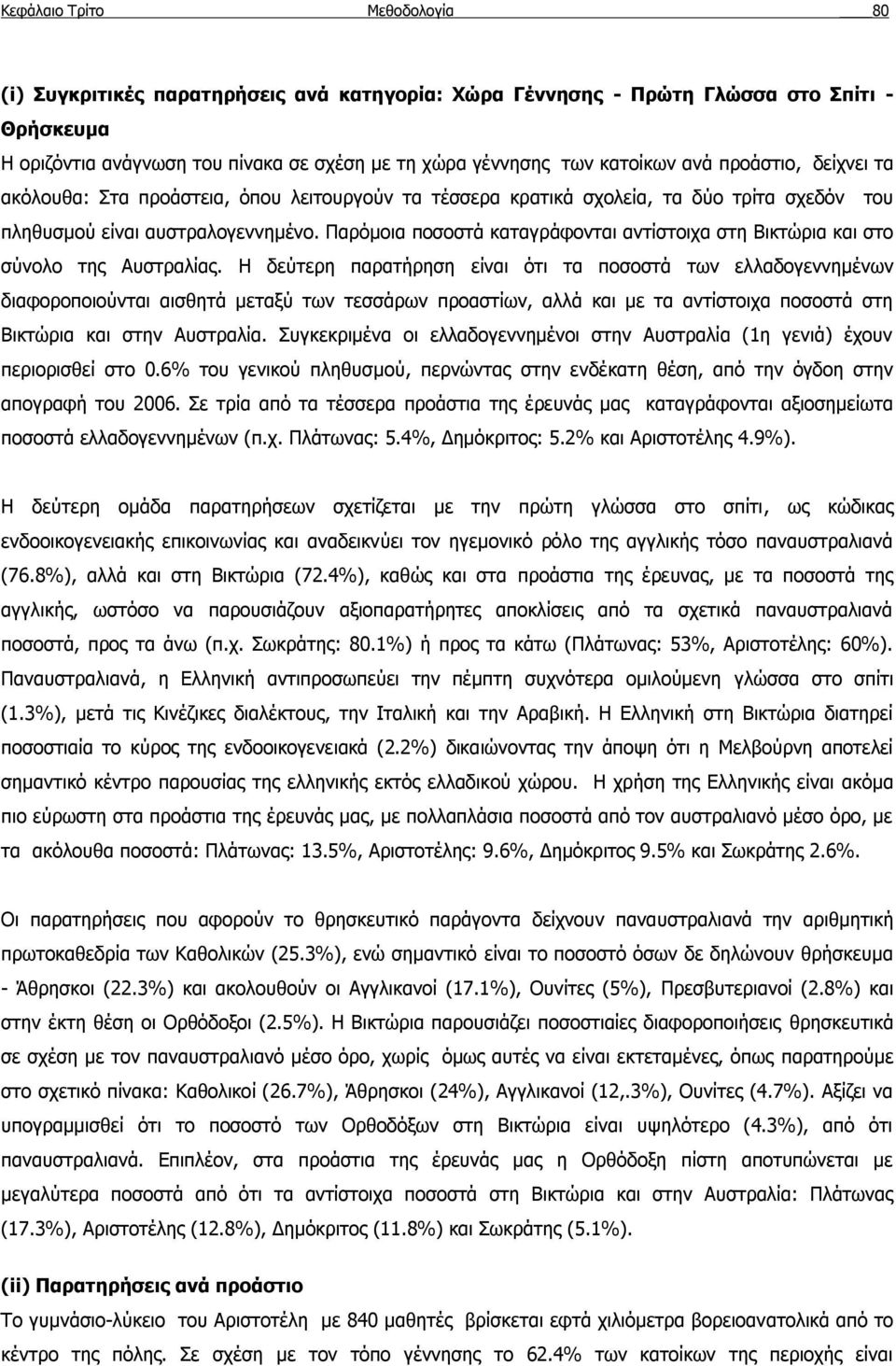 Παρόμοια ποσοστά καταγράφονται αντίστοιχα στη Βικτώρια και στο σύνολο της Αυστραλίας.